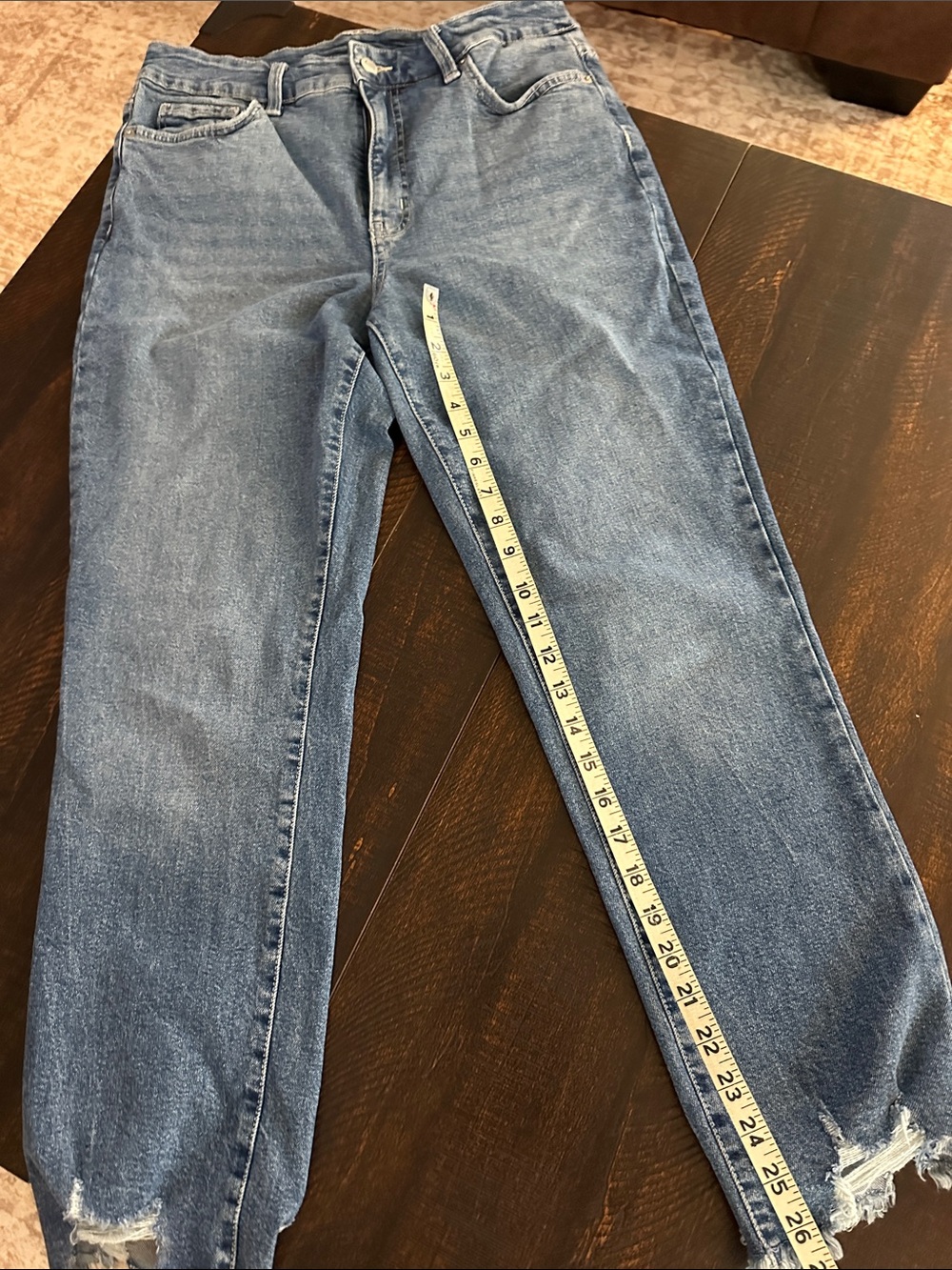 Time and Tru Medium Wash Straight-Leg Jeans with Frayed Hem - Picture 3 of 5